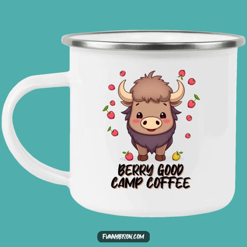 Funny Smiling Bison Juggling Camping Mug - Berry Horns Adventure Cup