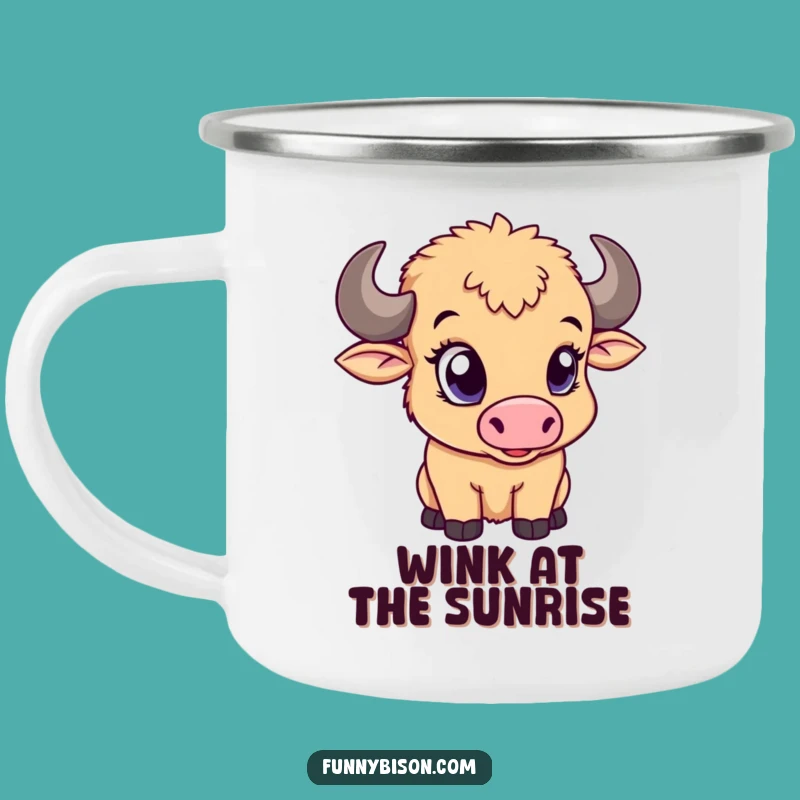 Funny Bison Calf Camping Mug: Sturdy & Playful Wink, Outdoor Funny Gift