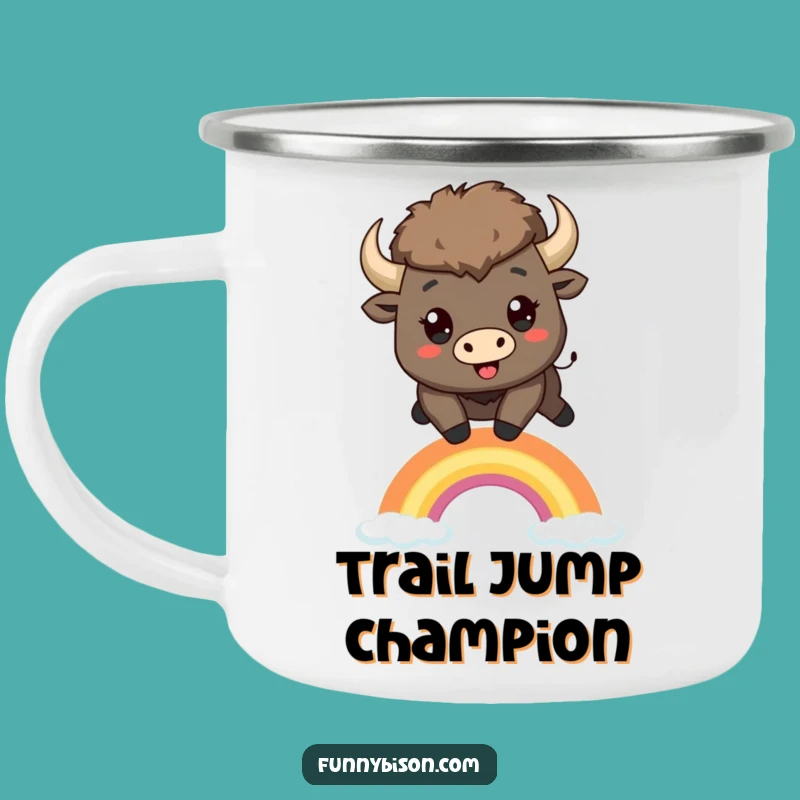 Adventure Funny Kawaii Bison Rainbow Leap Camping Mug - Rugged & Cheerful Bison Gift