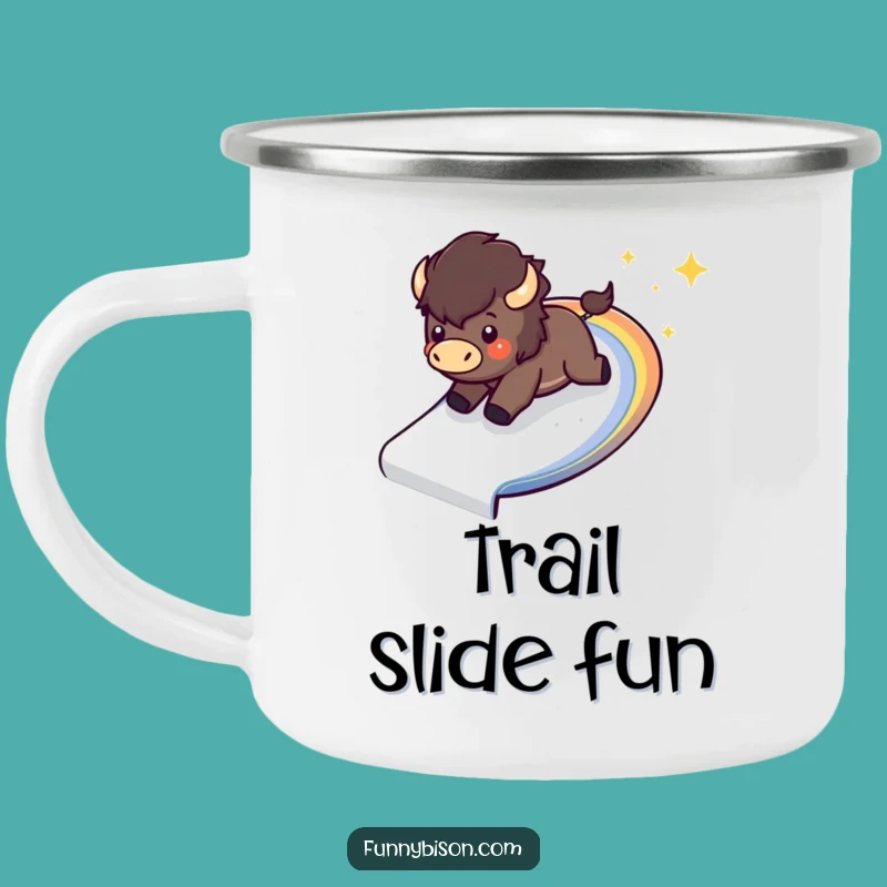 Adventure Funny Kawaii Bison Rainbow Slide Camping Mug - Rugged & Exciting Bison Gift