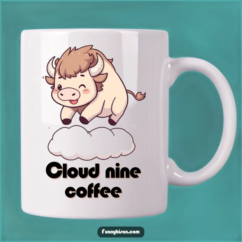 Funny Kawaii Bison Cloud Bounce Mug - Joyful Bouncing Bison Gift for Dreamers
