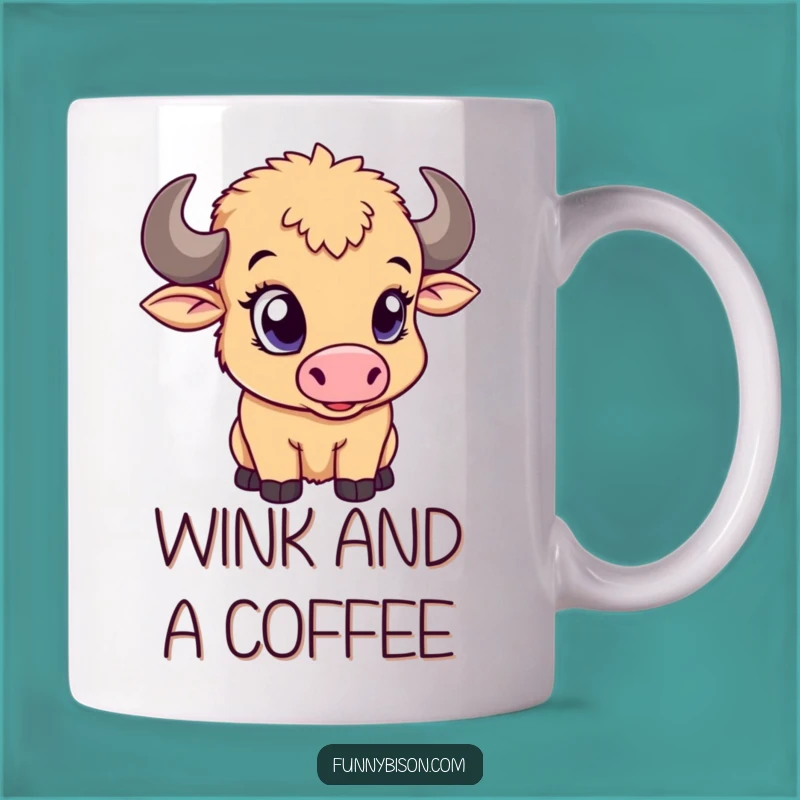 Funny Bison Calf Wink Mug: Adorable & Playful Funny Gift for Bison Lovers