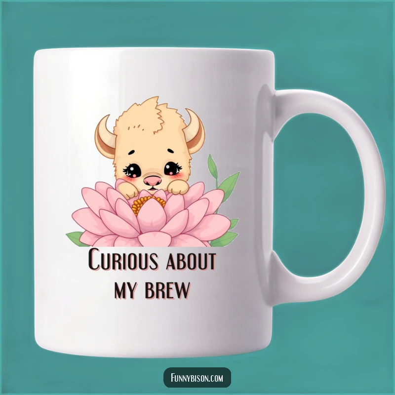 Funny Bison Cub Flower Mug: Curious Peek, Adorable & Funny Gift Idea