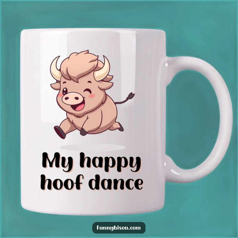 Funny Kawaii Bison Prancing Mug - Exaggerated Joyful Bison Gift