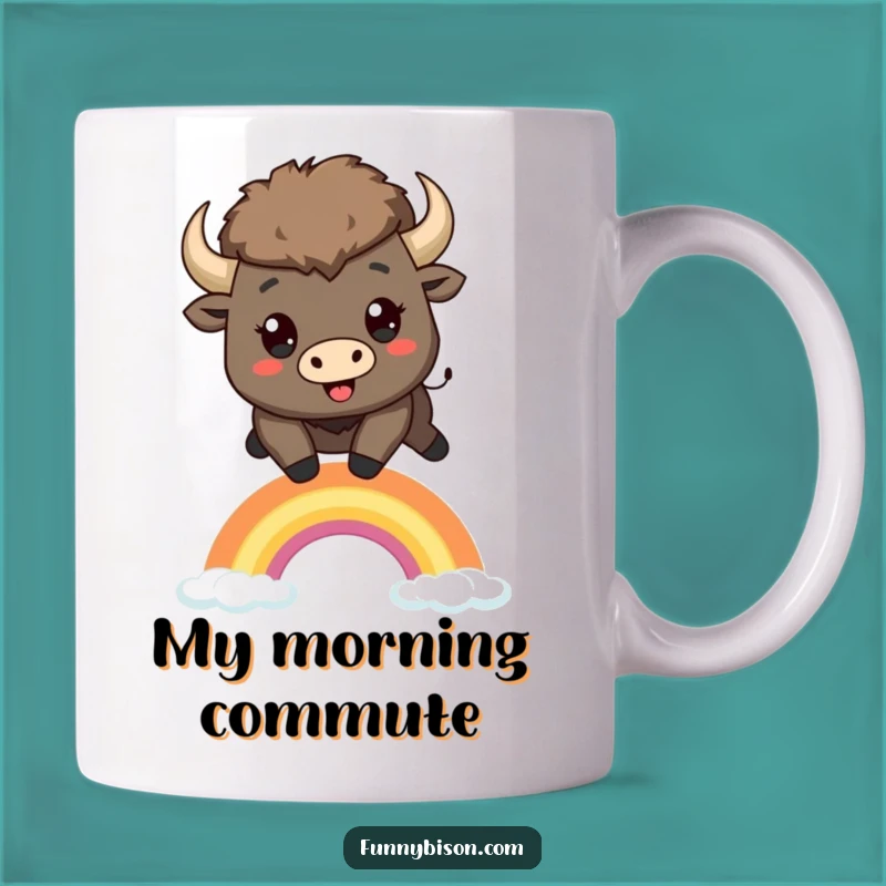 Funny Kawaii Bison Rainbow Leap Mug - Hilarious Bison Gift for Joyful Moments