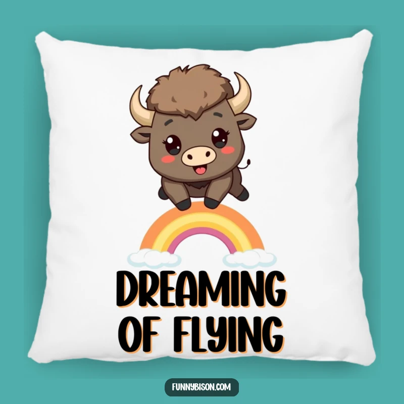 Comfortable Funny Kawaii Bison Rainbow Leap Pillow - Soft & Snuggly Bison Gift