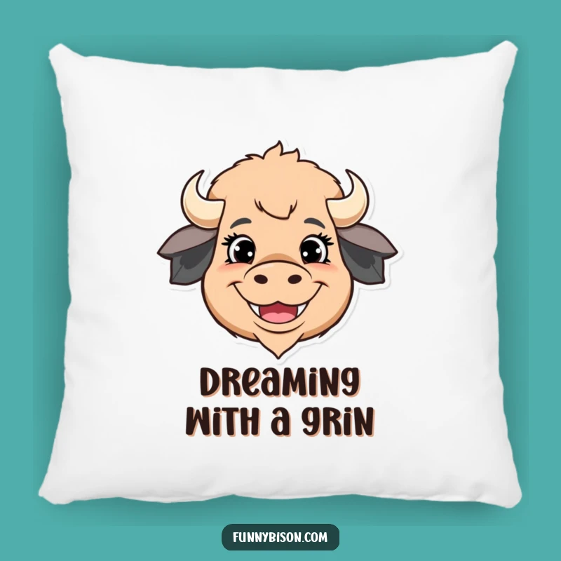Funny Bison Grin Pillow: Soft Comfort & Happy Smiles, Cozy Funny Gift