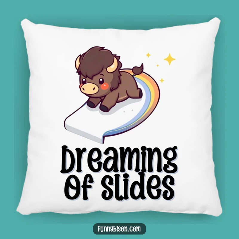 Soft Funny Kawaii Bison Rainbow Slide Pillow - Comfortable & Whimsical Bison Gift