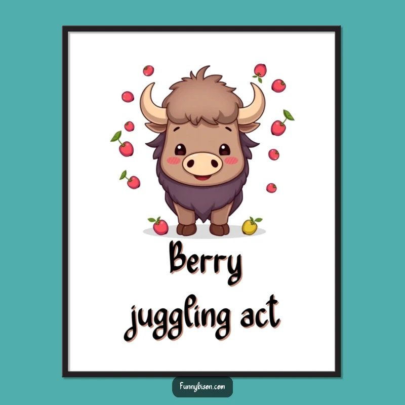 Funny Smiling Bison Juggling Digital Art - Berry Horns Talent Bison Print