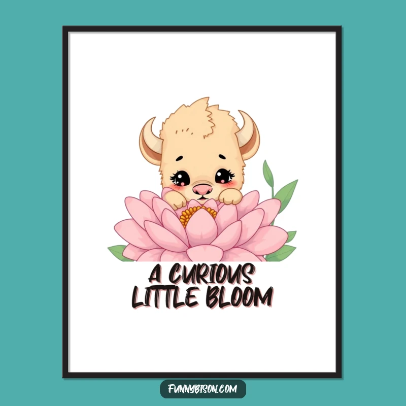 Funny Bison Cub Flower Digital Art: Instant Curiosity, Downloadable Funny Gift