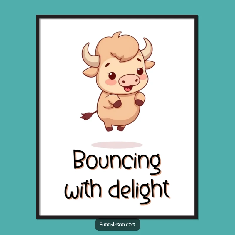 Funny Cute Bison Bouncing Digital Art - Delightful Hooves Bison Print