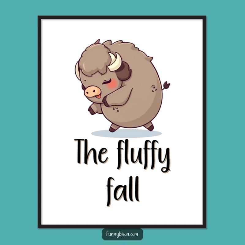 Funny Round Bison Tripping Digital Art - Playful Fluffy Bison Print