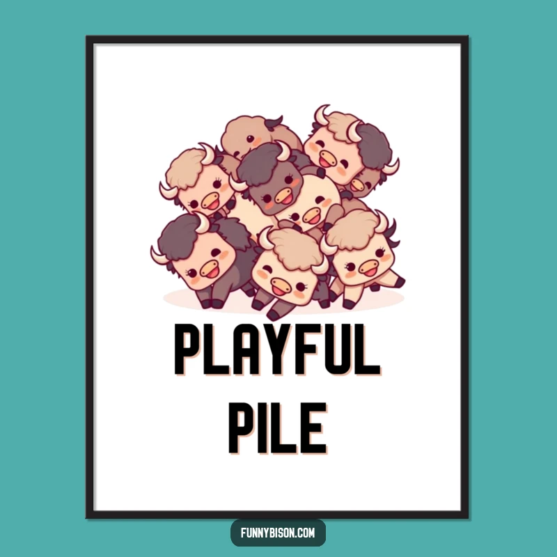 Instant Funny Kawaii Bison Tumble Digital Print - Playful Bison Wall Art Gift