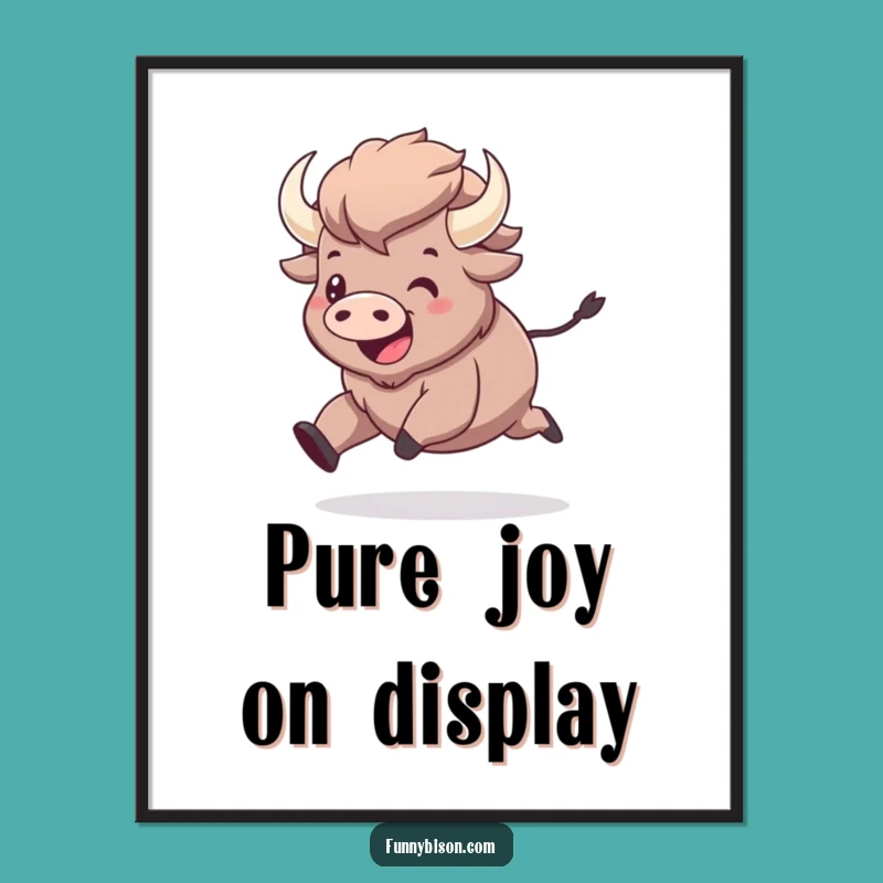 Funny Kawaii Bison Prancing Digital Art - Joyful Exaggerated Bison