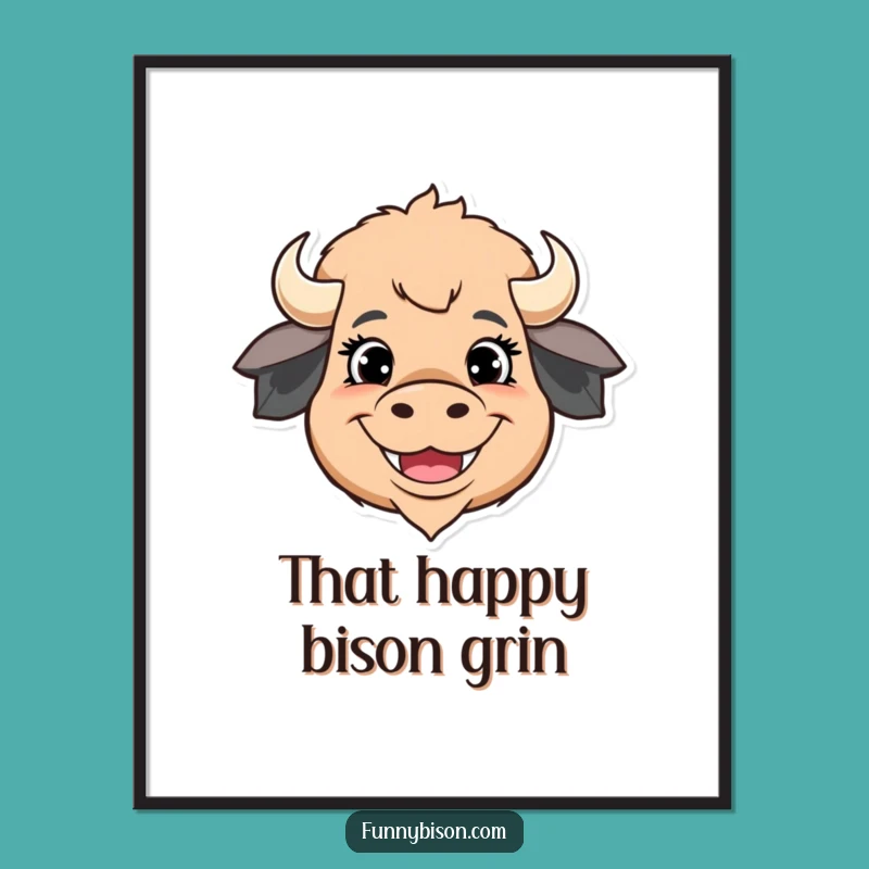 Funny Bison Grin Digital Art: Instant Happy Vibes, Cheerful Funny Gift