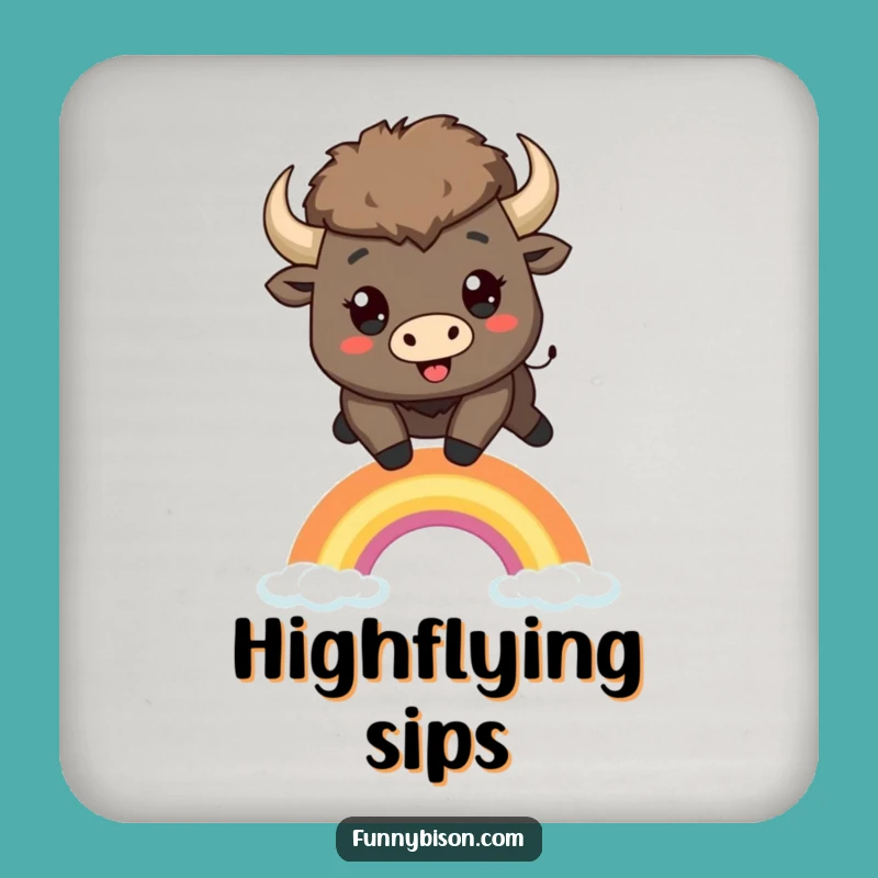 Protective Funny Kawaii Bison Rainbow Leap Coaster - Chic & Cheerful Bison Gift