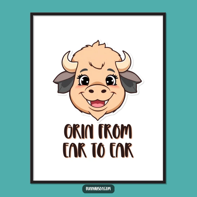 Funny Bison Grin Poster: Vibrant Happy Art, Exaggerated Smiles, Great Gift