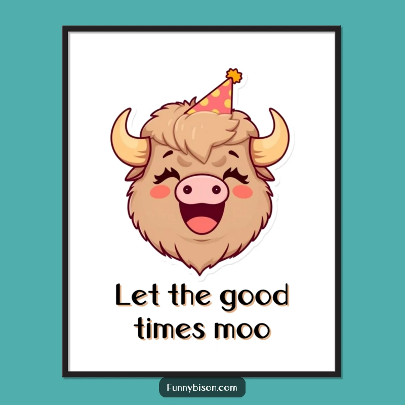 Funny Bison Laugh Poster: Vibrant Party Hat Bison Art, Ideal Funny Gift