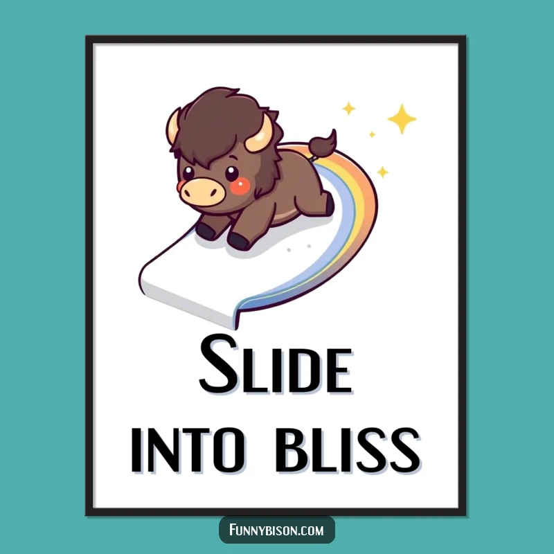 Vibrant Funny Kawaii Bison Rainbow Slide Poster - Exciting & Fun Bison Art