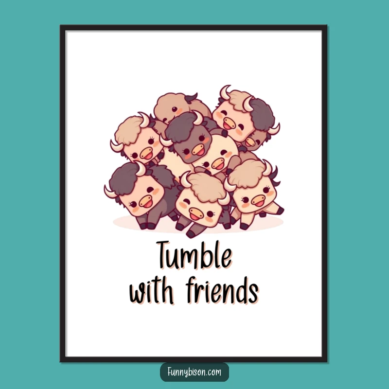 Charming Funny Kawaii Bison Tumble Poster - Group Fun Bison Art