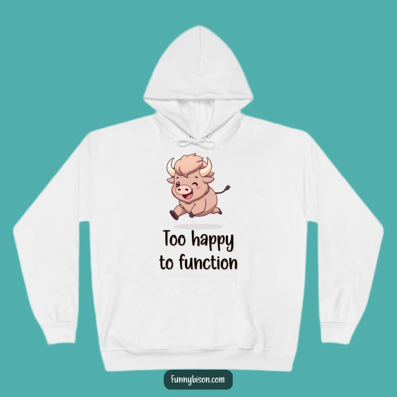 Cozy Funny Kawaii Bison Prancing Hoodie - Exaggerated Happy Bison