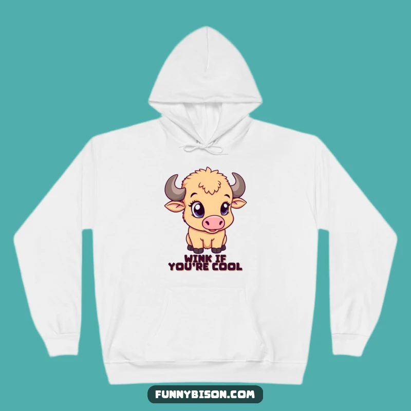 Funny Cozy Bison Calf Hoodie: Warm & Playful Wink Design, Perfect Funny Gift