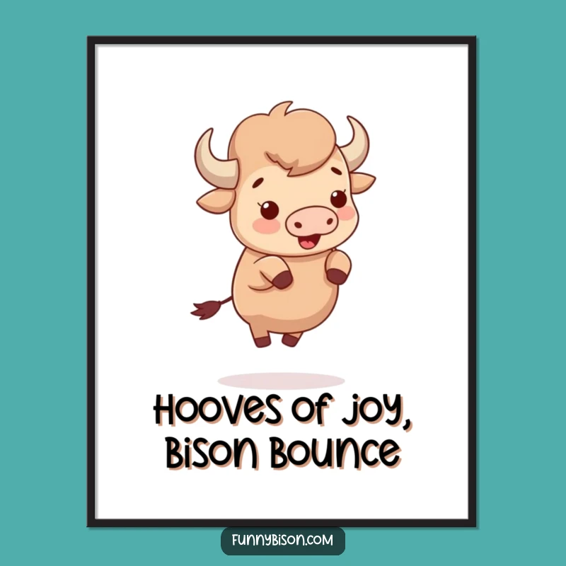 Free Printable Wall Art: Bouncing Cute Bison - Funny Downloadable Cheerful Decor