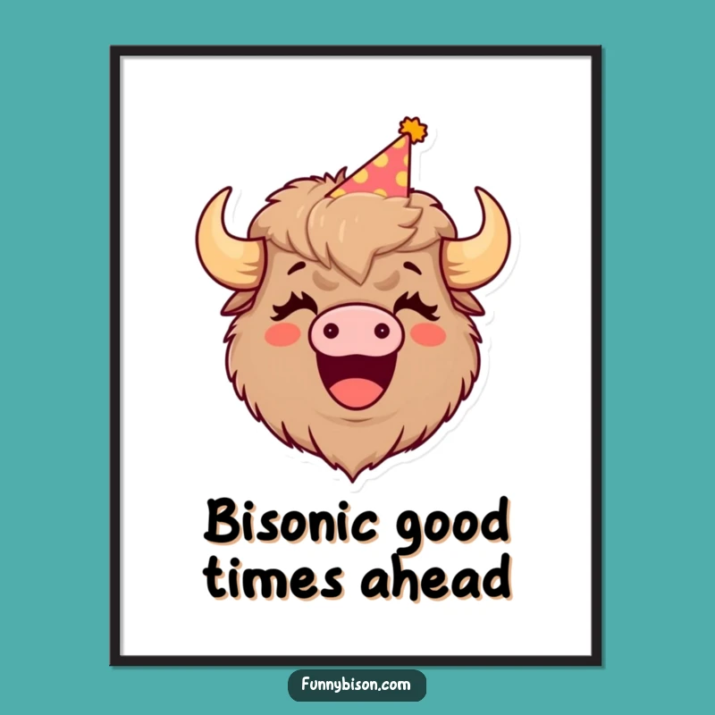 Funny Free Printable Wall Art: Laughing Bison Party Hat Downloadable Decor