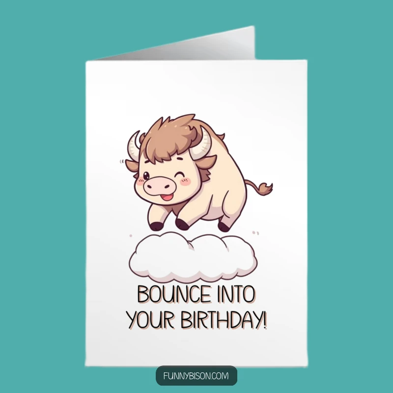 Free Printable Birthday Card: Bouncing Kawaii Bison Joy