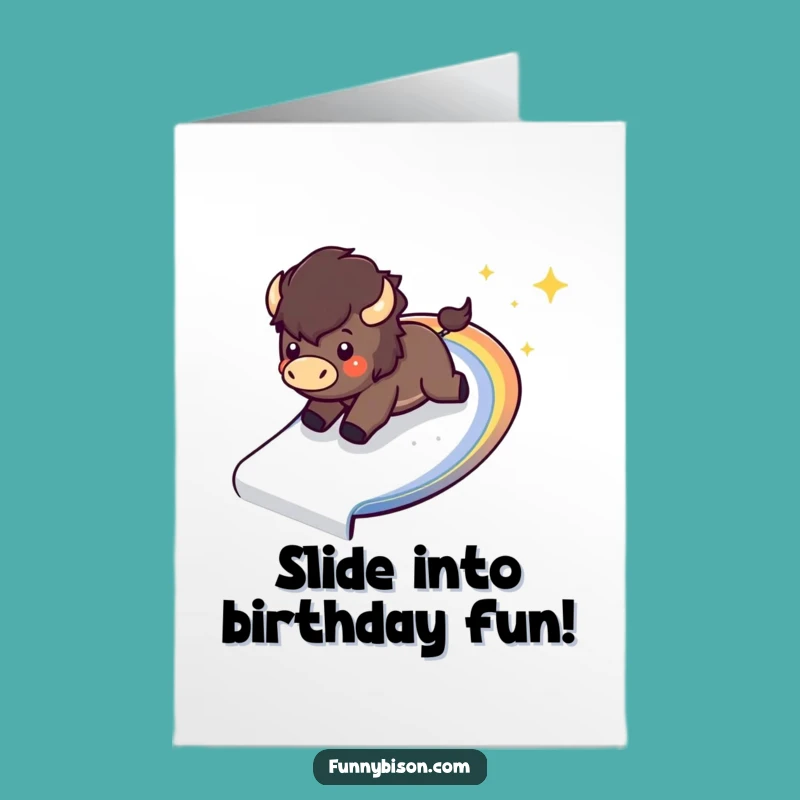 Free Printable Birthday Card: Sliding Kawaii Bison Fun