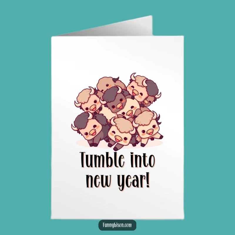 Free Printable Birthday Card: Tumbling Kawaii Bison Fun