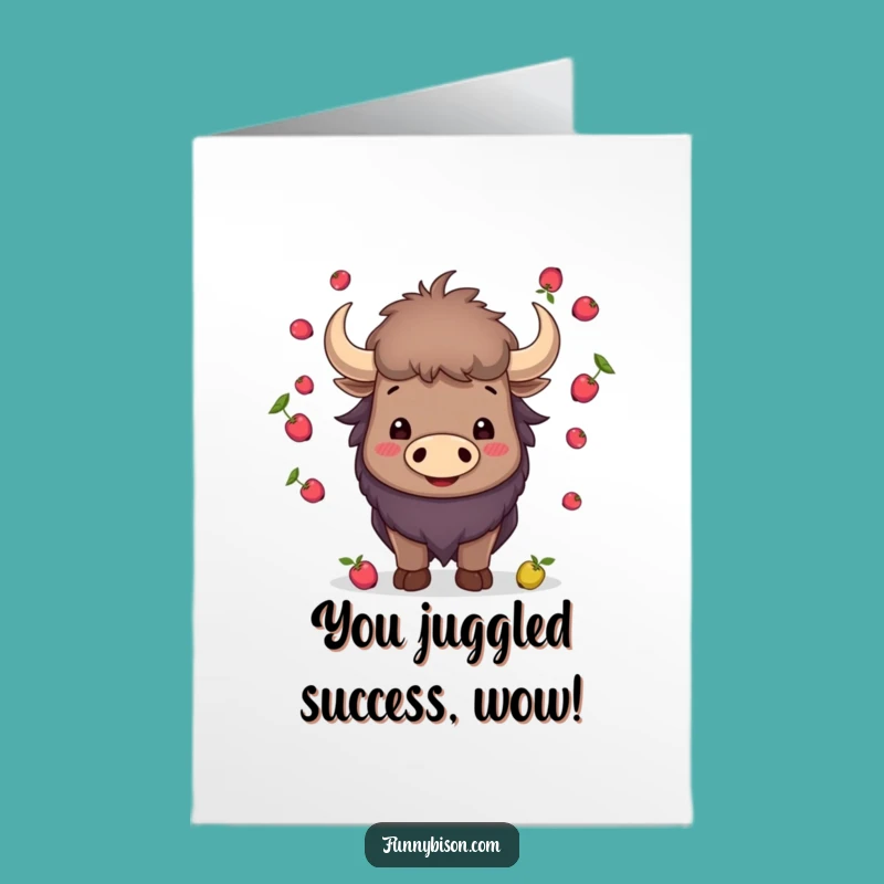 Free Printable Congrats Card: Bison Juggling Berries - Funny Downloadable Celebration Gift