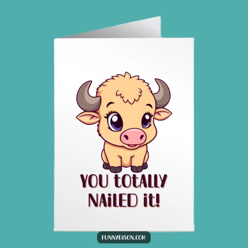 Free Printable Congrats Card: Winking Bison Calf Playful Downloadable Gift