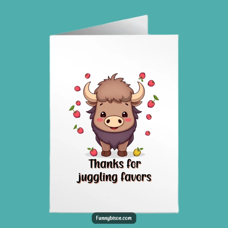 Free Printable Thank You Card: Bison Juggling Berries - Funny Downloadable Gratitude Gift