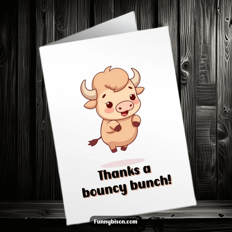 Funny Free Printable Thank You Card: A charming cute bison bouncing gleefully on tiny hooves.