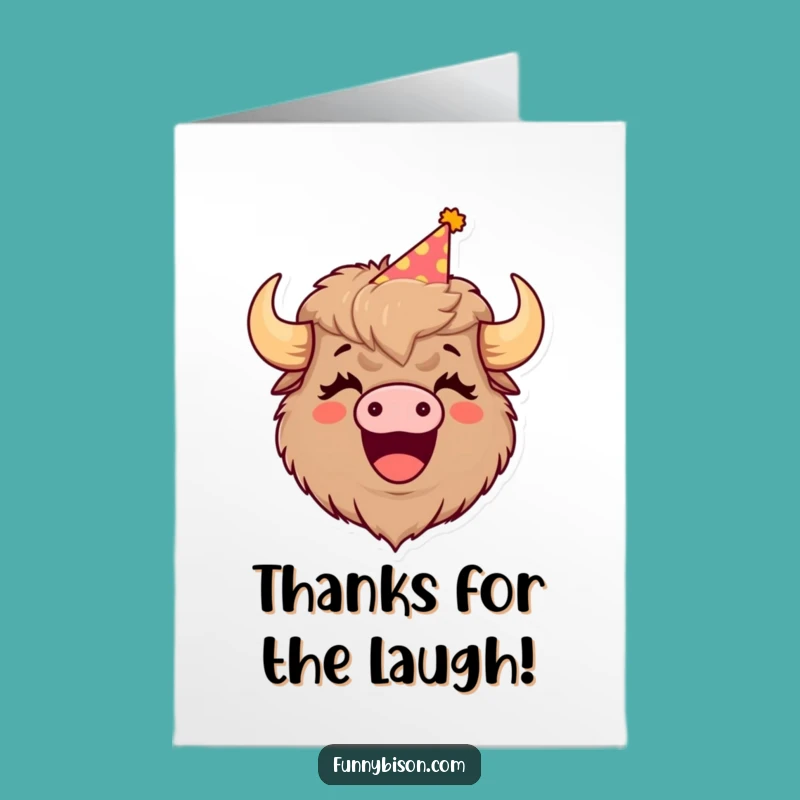 Free Printable Thank You Card: Amusing Bison Laughing Downloadable Gift