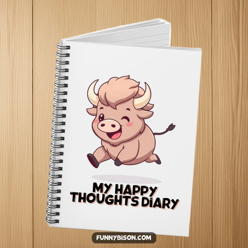 Funny kawaii bison enjoying an exaggerated prance across the cover of this notebook, inspiring cheerful note-taking and creative expression.