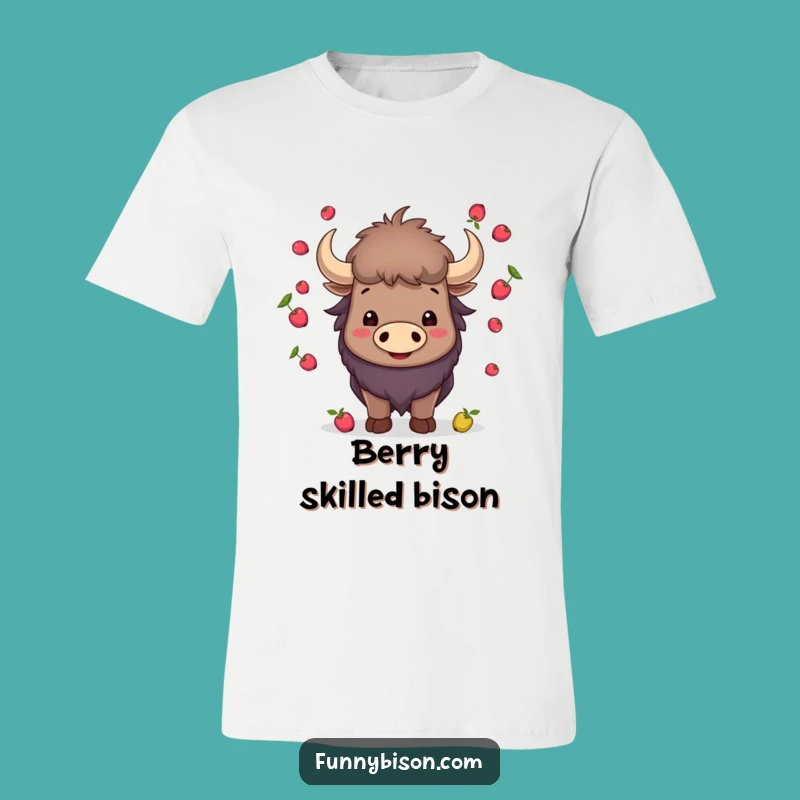 Funny Smiling Bison Juggling T-Shirt - Berry Horns Talent Bison Tee