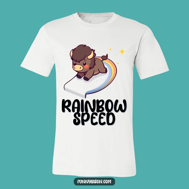 Funny Kawaii Bison Rainbow Slide T-Shirt - Thrilling Sliding Bison Graphic Gift