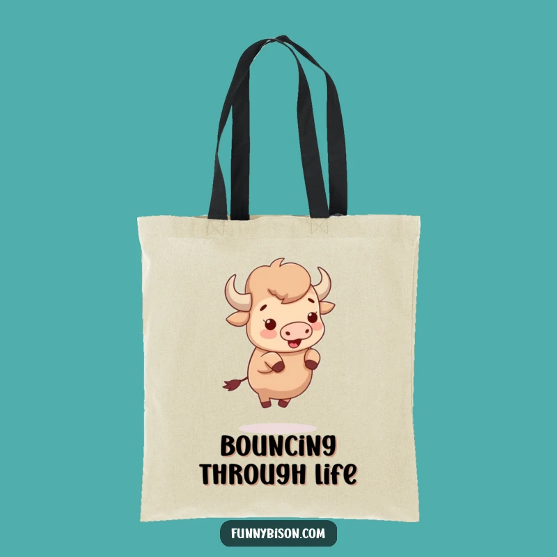 Funny Cute Bison Bouncing Tote Bag - Delightful Hooves Bison Carry-All