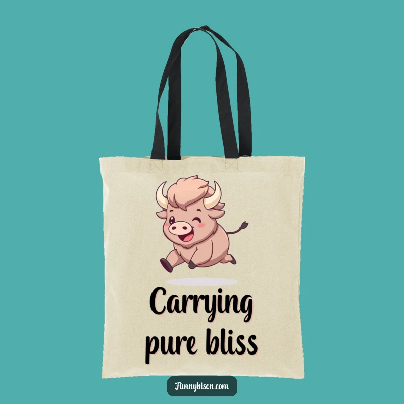 Funny Kawaii Bison Prancing Tote Bag - Joyful Bison Everyday Bag